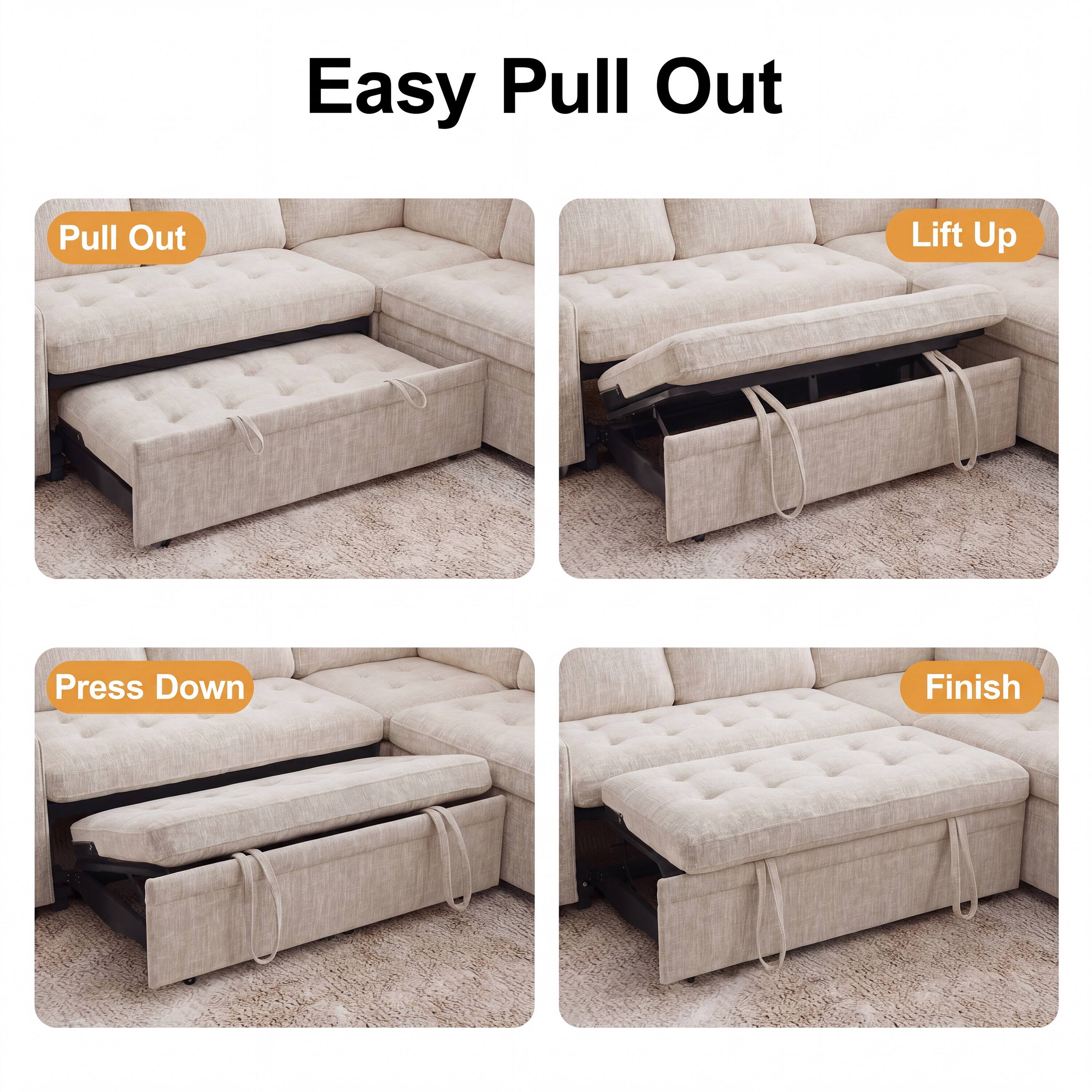 Easy Pull Out  
Pull Out  
Lift Up  
Press Down  
Finish