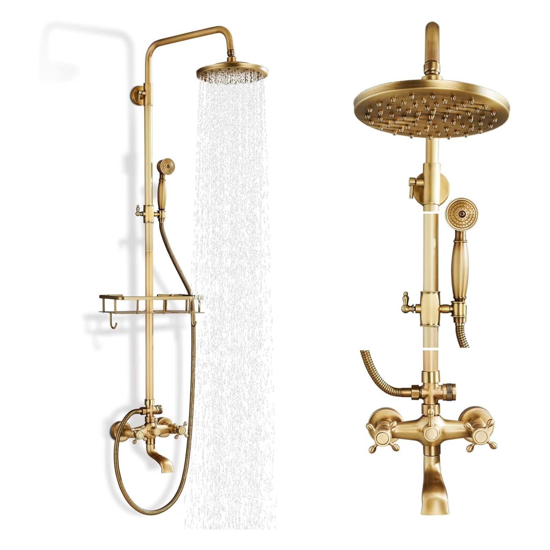 Dazzed Corner - Shower Set - 8” Rainfall Head - Antique Brass