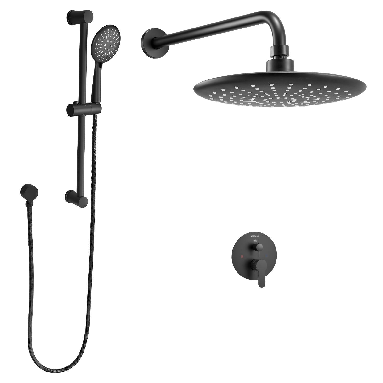 Alt View 5. VEVOR - Shower Faucet Set, Rainfall Bathroom Shower System with 9-Inch Round Rain Shower Head and Handheld Spray - Matte Black.
