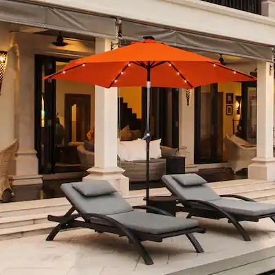 lighted patio umbrella tilt Best Choice Products 10ft Solar LED Offset Hanging Outdoor Market w/ Adjustable In the night use solar powered Led to reignite your passion for outdoor dining and brighten your summer nights DIY 11 Foot Tilting Patio