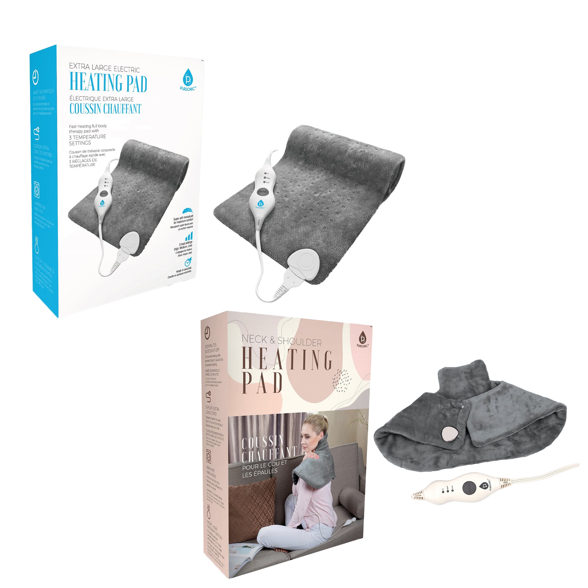 Pursonic - Total Comfort Package: Neck & Shoulder Warmer + Electric Heat Pad - Grey