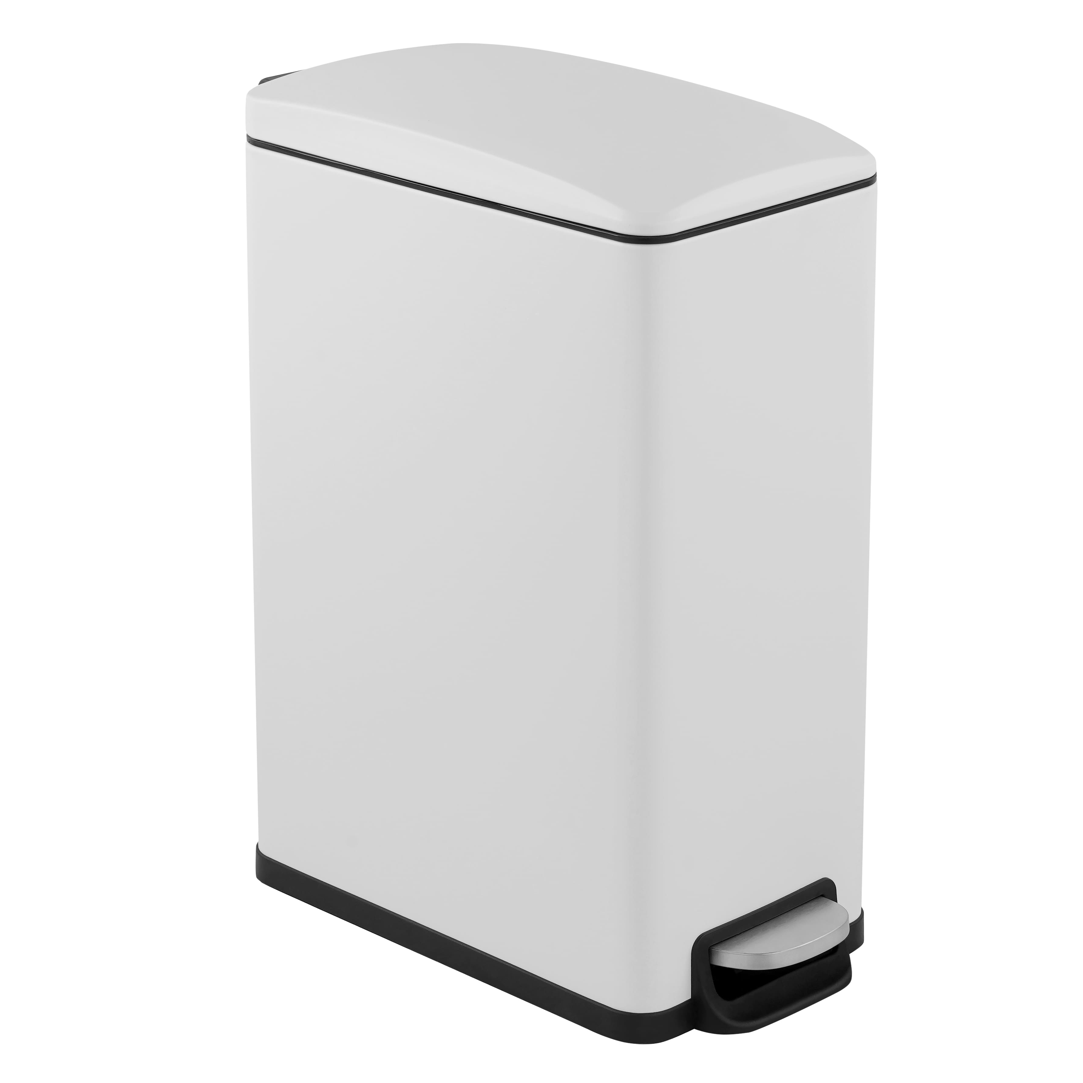 Front. Innovaze - 11.9 Gal./ 45 Liter Slim Stainless-Steel-Made Matt White Step-on kitchen Trash Can - Matt White.