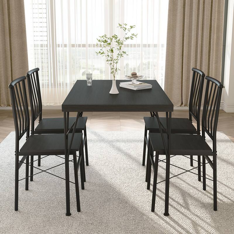 Angle. Dyonery - Dining Table Set for 4, 5-Piece Kitchen Table with 4 Chairs, MDF Board Tabletop with Metal Frame for Small Space - Brown.