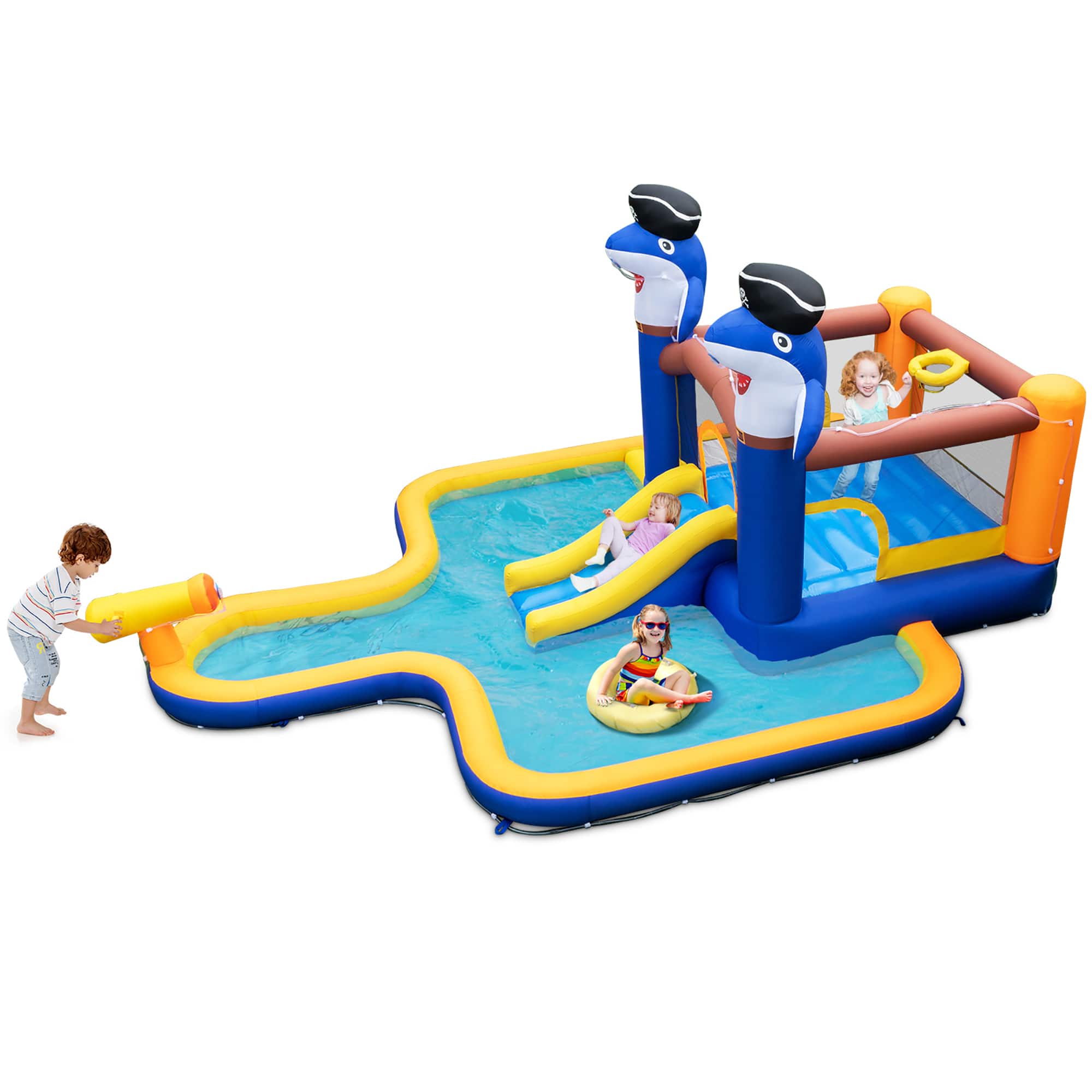 Gymax - Inflatable Water Slide Park Bounce House Splash Pool Water Cannon without Blower - Multicolor