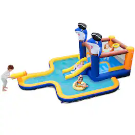 Gymax - Inflatable Water Slide Park Bounce House Splash Pool Water Cannon without Blower - Multicolor