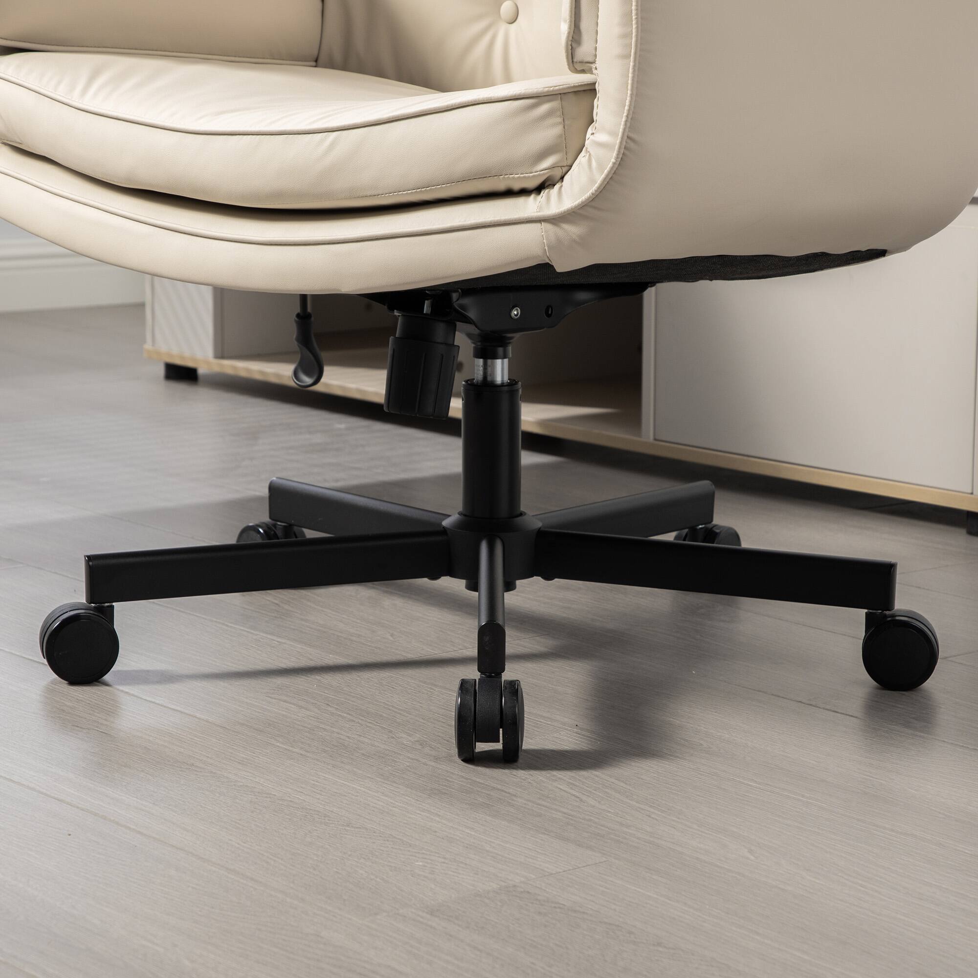 Alt View 6. Forest'nSky - Wide Cross-Legged Office Chair with Adjustable Headrest, Arms & Wheels, Swivel PU Task Chair for Makeup, Gaming,Beige - Beige.