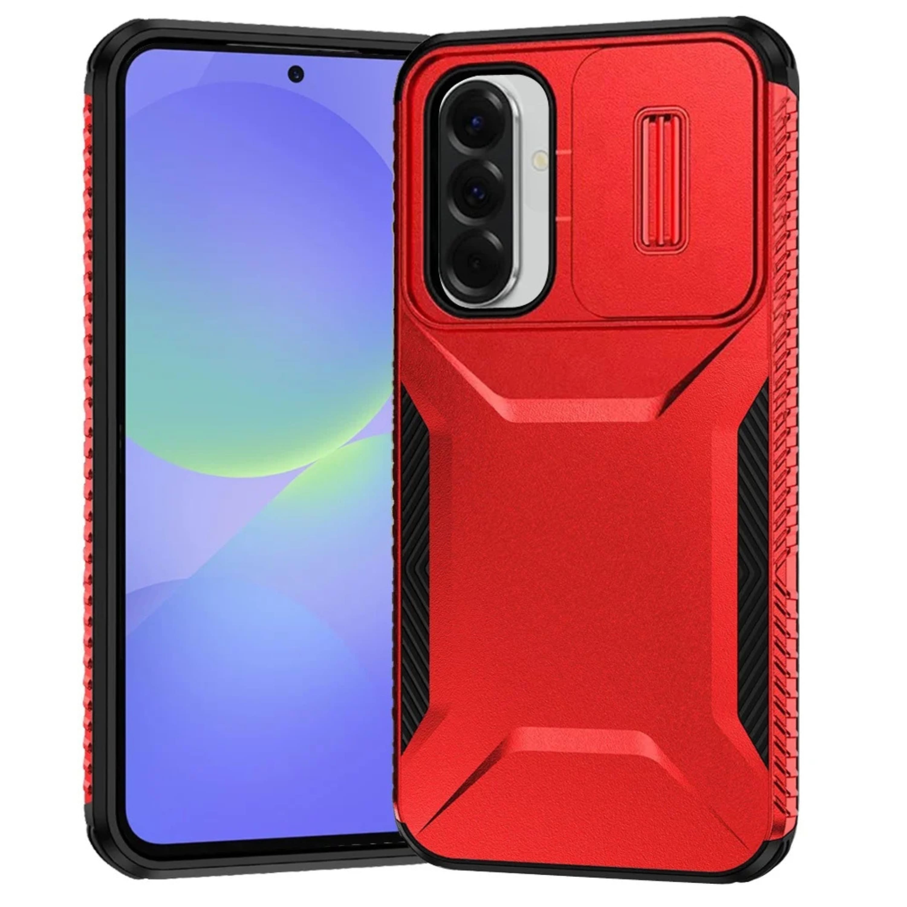 Kitcheniva - Dual Layer Shockproof Sliding Camera Lens Protective Case With Tempered Glass For Samsung A37 5G - Red