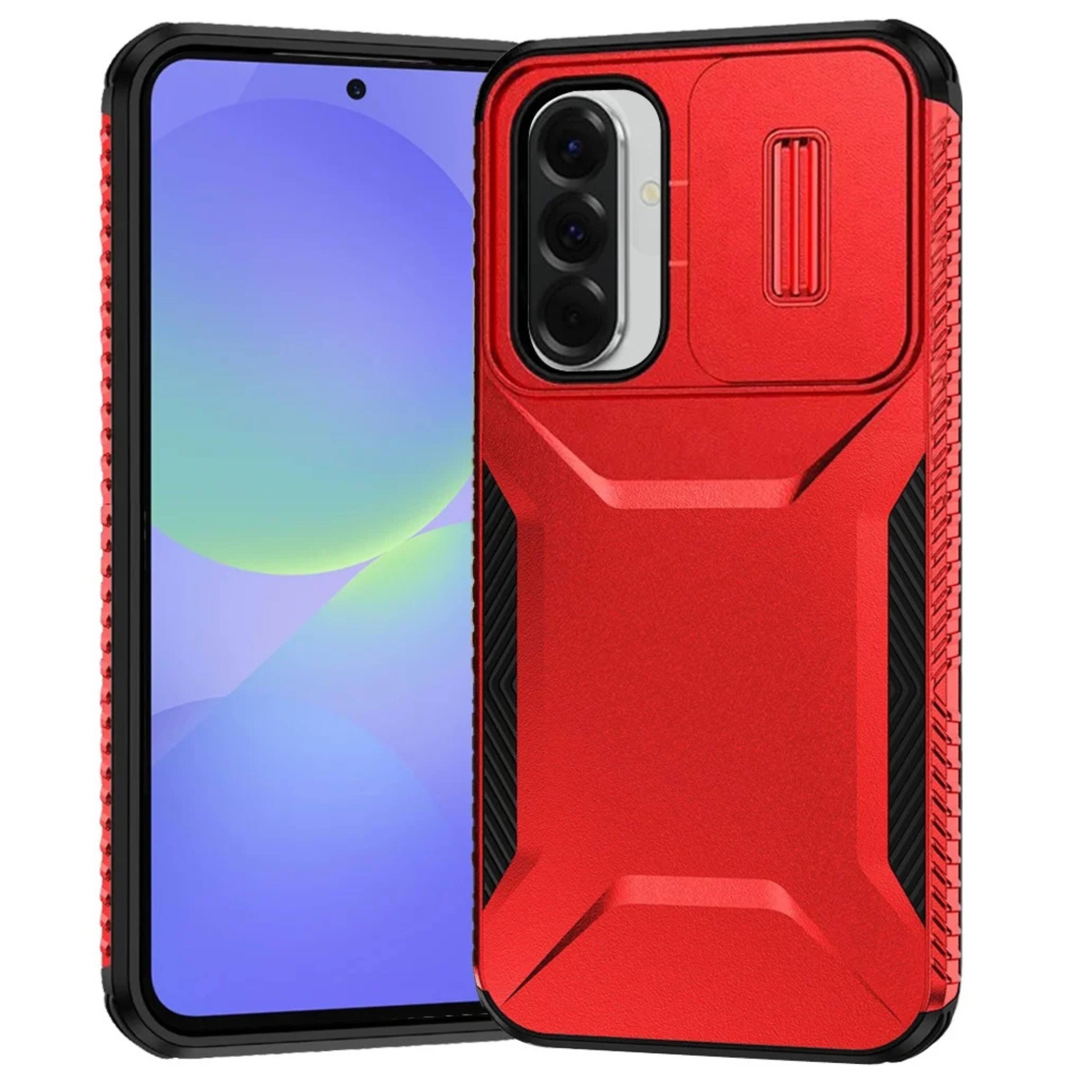 Front. Kitcheniva - Dual Layer Shockproof Sliding Camera Lens Protective Case With Tempered Glass For Samsung A37 5G Red - Red.