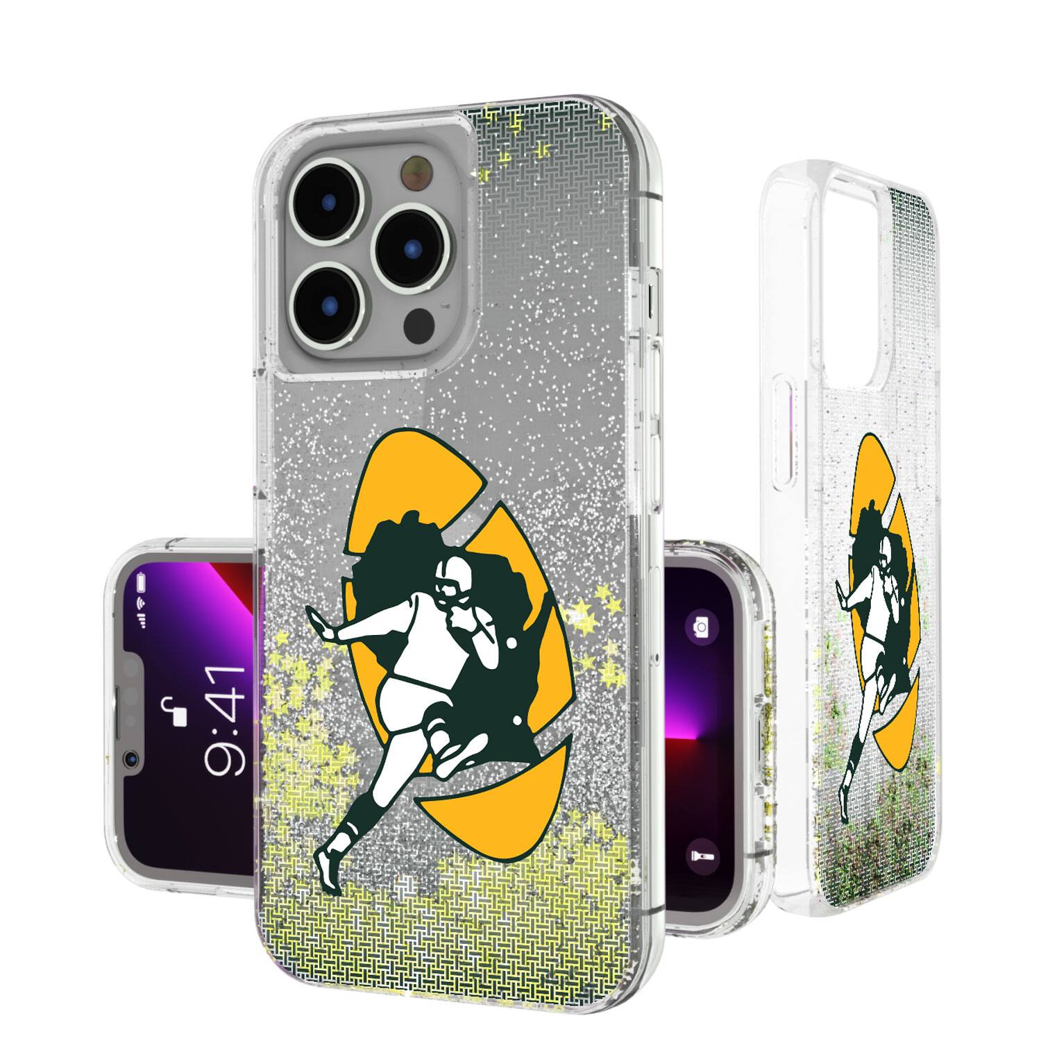 Front. Keyscaper - Green Bay Packers Linen Logo iPhone Glitter Case - 15 - Multicolor.