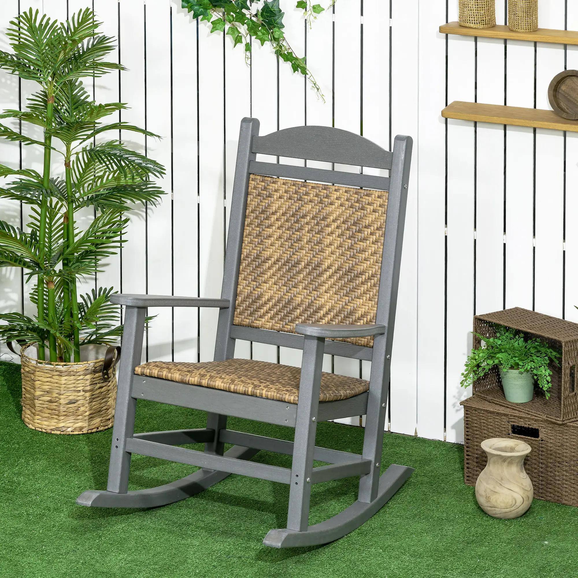 Left. Resenkos - Resenkos Wicker Rocker, Comfortable Padded Seat, Ventilated Back, Durable HDPE Frame, PE Rattan, Dark Gray - Dark Gray.