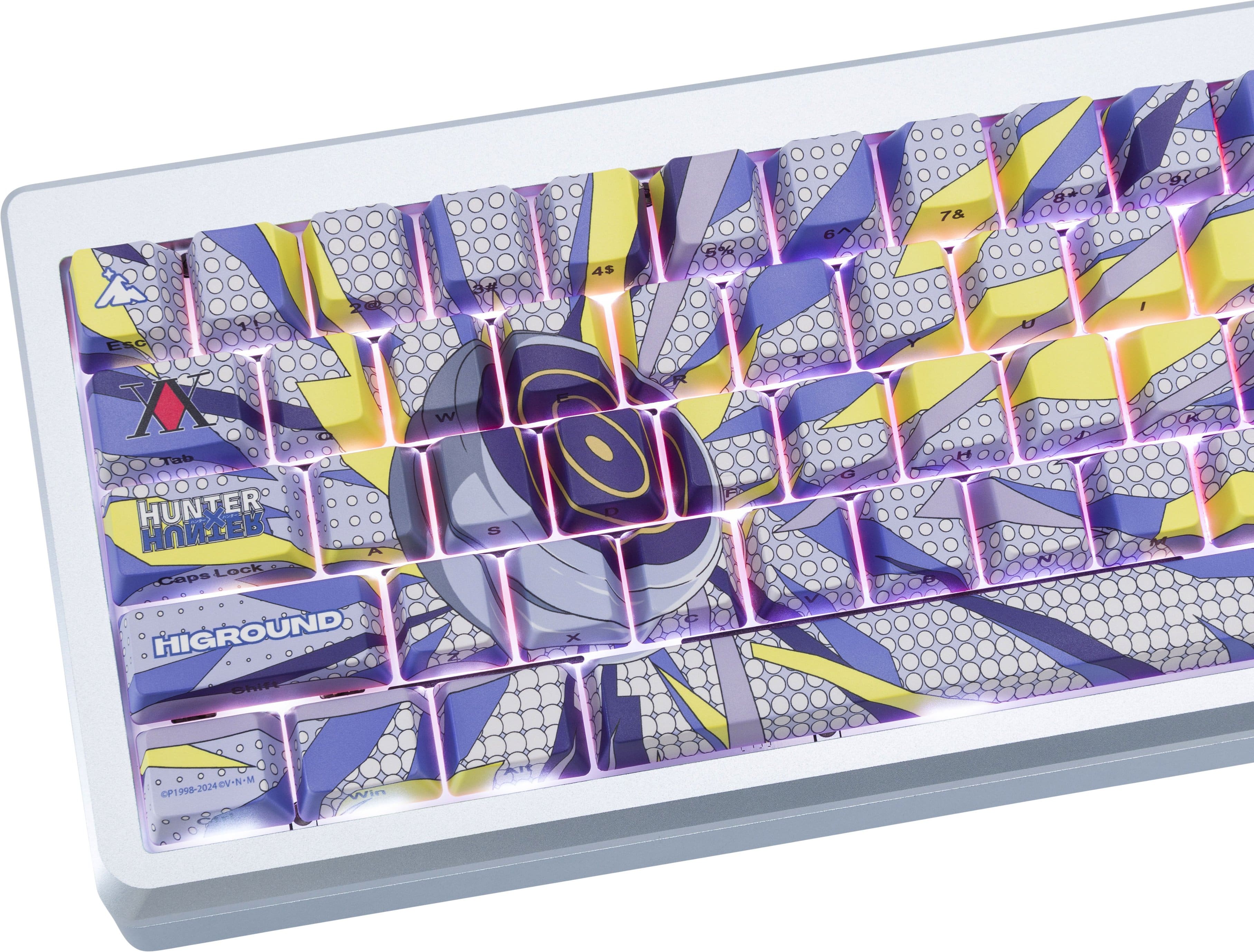 The text on the image reads: "7& 6 2 20 94 4$ Esc W , HUNTER I HIGROUND, Caps CP P1998-2024CV-N-M Tab 998-2024 Look evN-M M S A". However, the text appears to be a combination of various elements, such as numbers, letters, and symbols, which are not coherent or meaningful. Therefore, it is not possible to group or correct the text based on the given image.