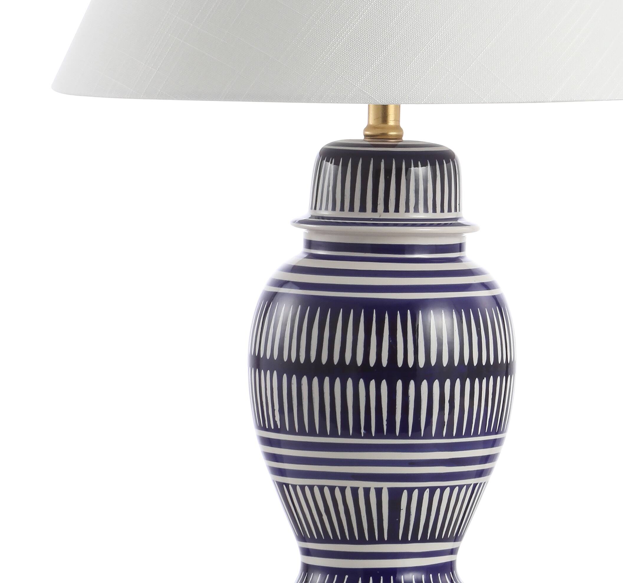 Alt View 4. Jonathan Y - Reed 27" Ceramic/Iron Modern Coastal LED Table Lamp, Navy - Blue/White.
