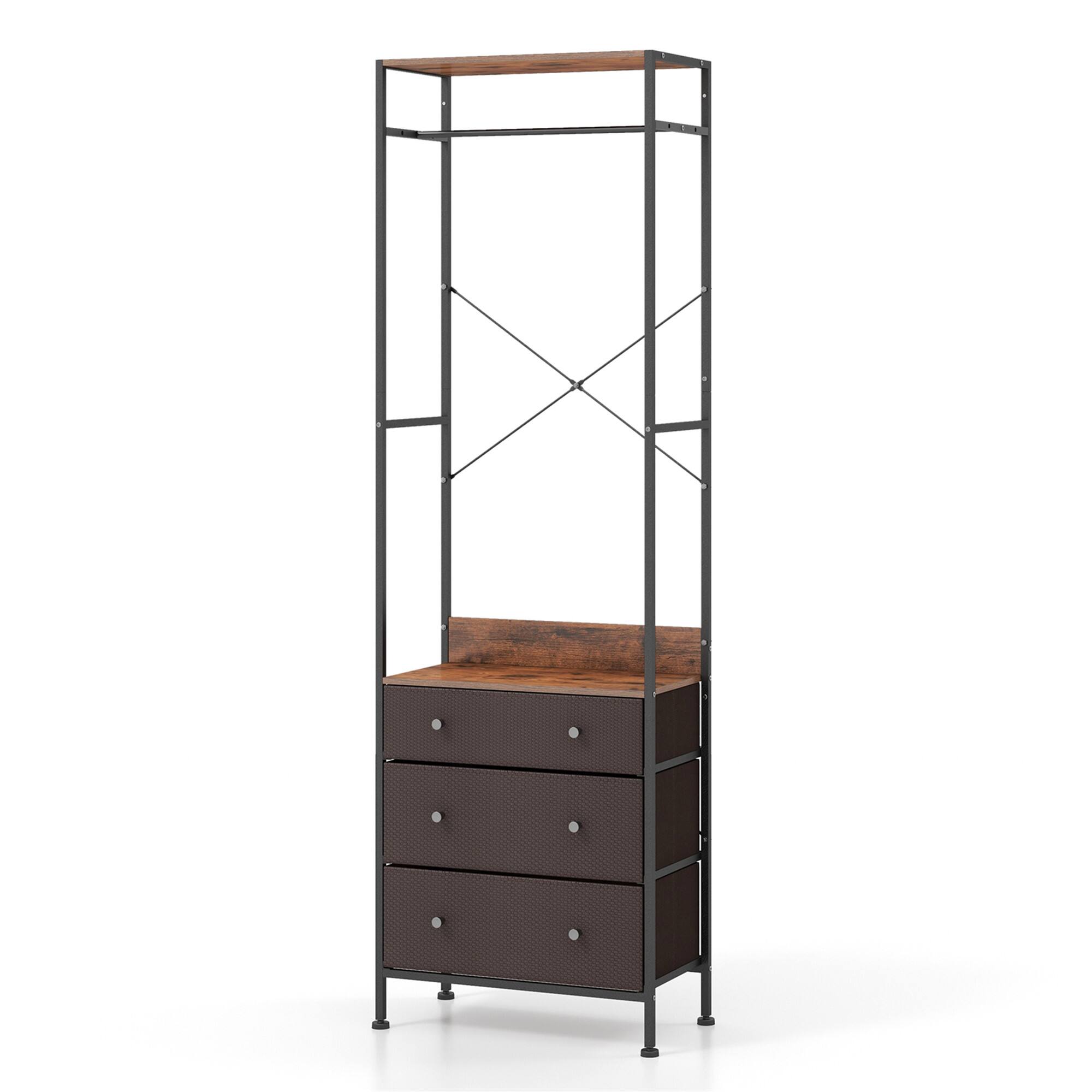 Alt View 9. Gymax - Gymax Freestanding Closet Organizer w/ 3-position Hanging Rod & Storage Shelves - Black, Brown.