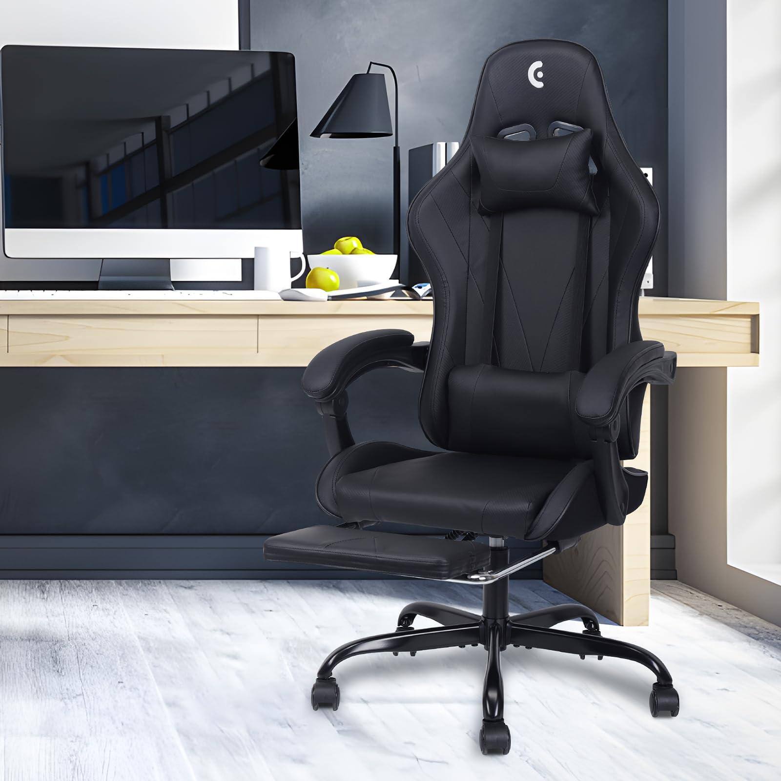 Alt View 1. Hirose Alice - Gaming Chair with Linkage Armrest & Footrest, High Back Video Gaming Chair - Black/Blue.