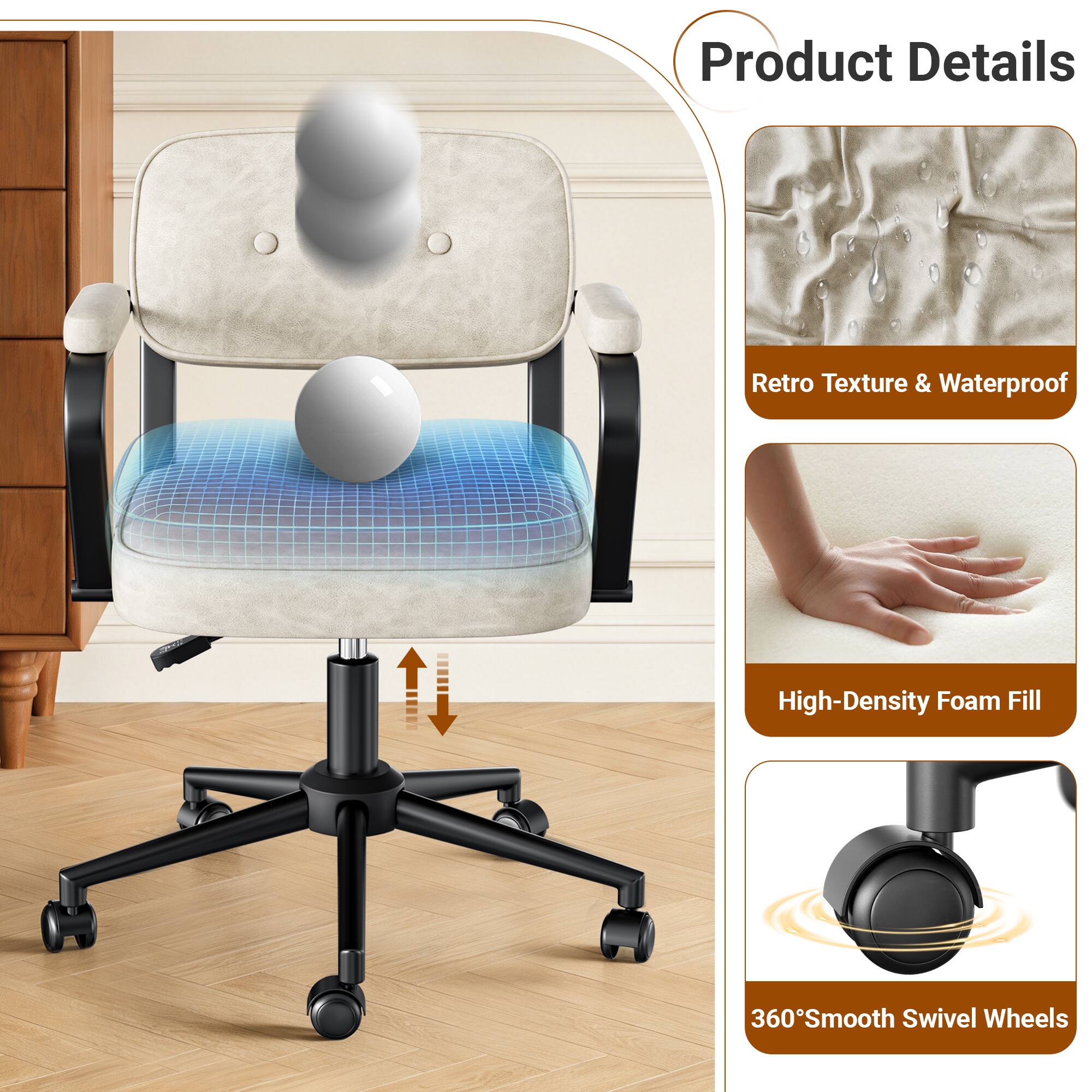 Product Details

- Retro Texture & Waterproof
- High-Density Foam Fill
- 360° Smooth Swivel Wheels