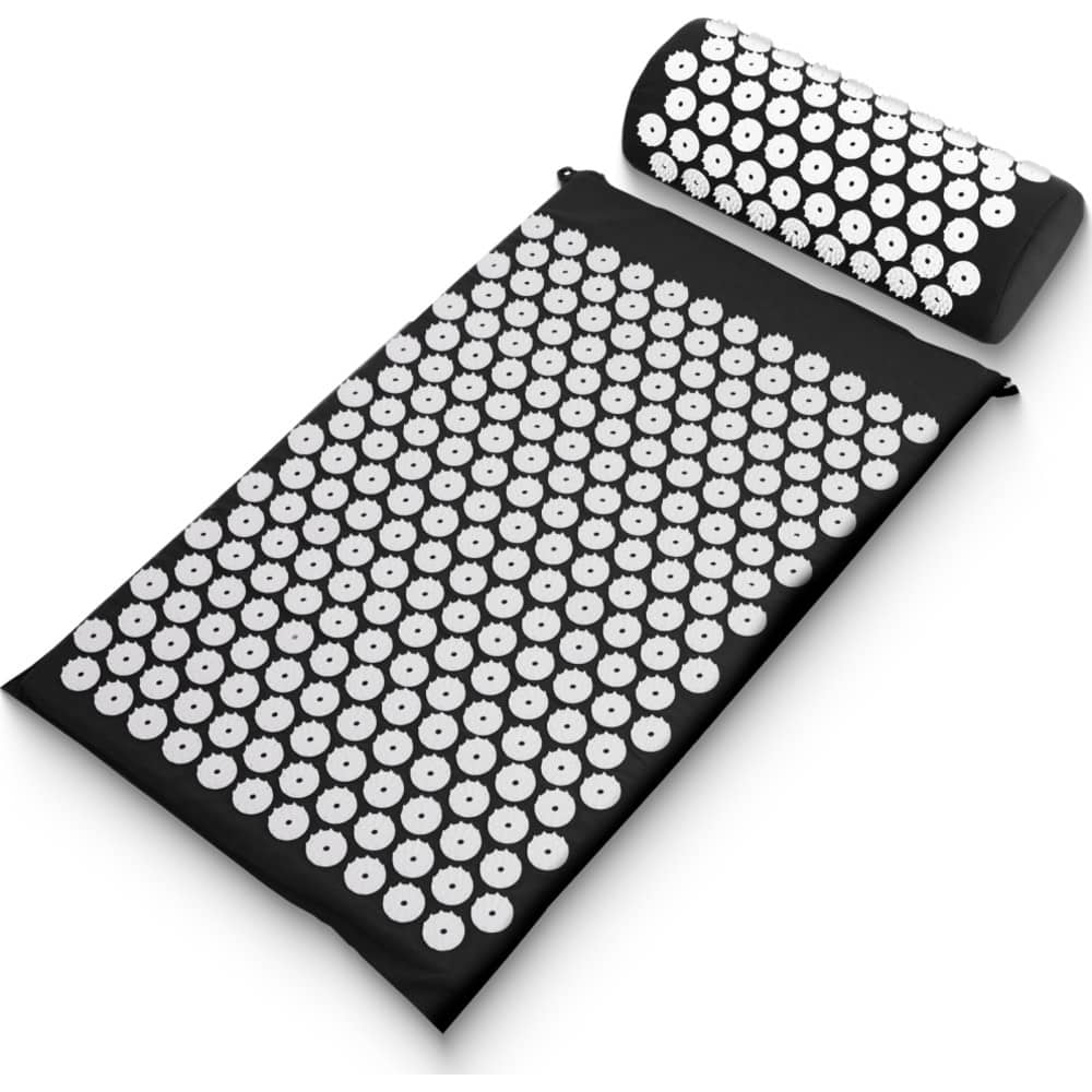 Sharper Image - Acupressure Mat & Pillow with Travel Bag - Black - Front_Zoom