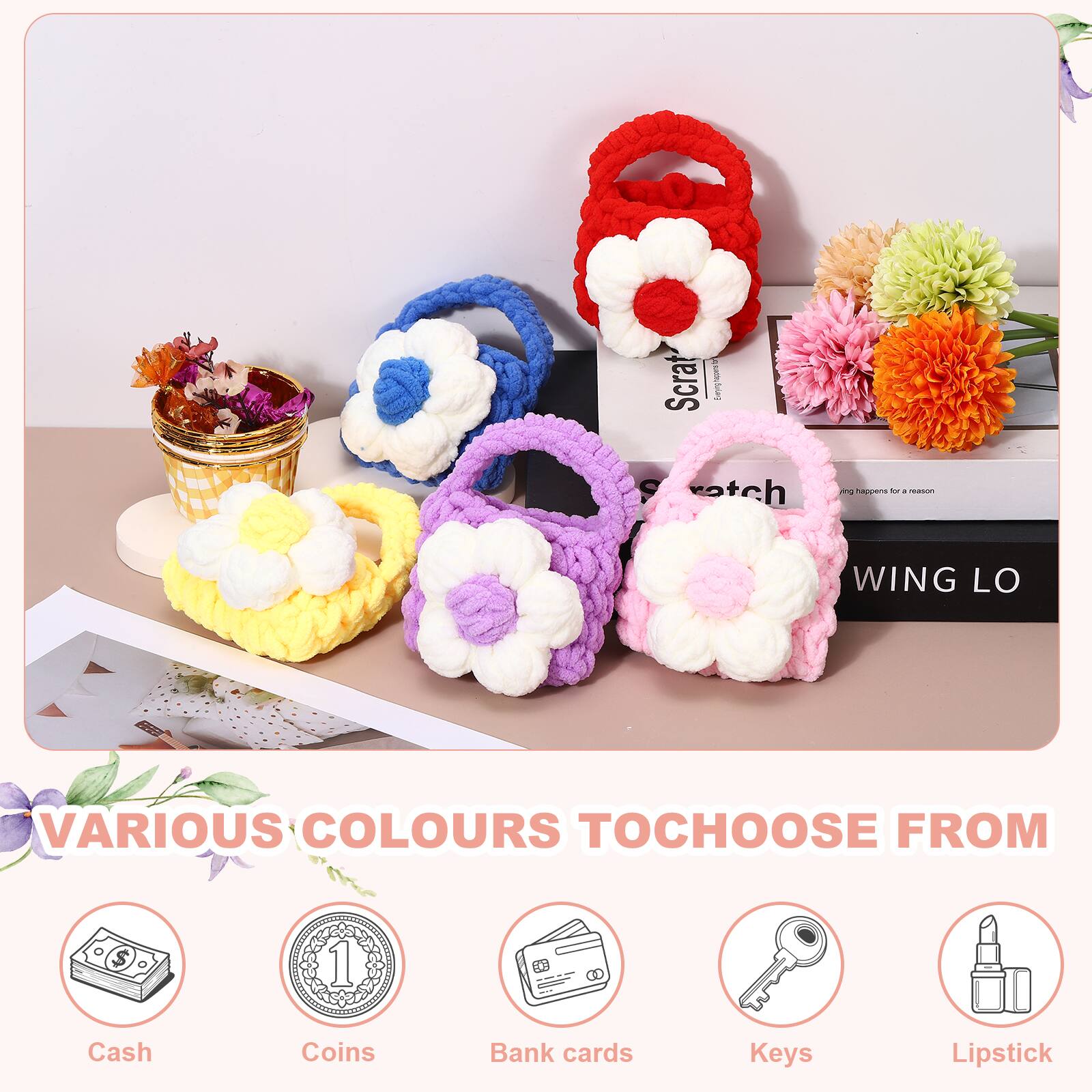 Scrat' I uie S retch  
- + C WING LO  
VARIOUS COLOURS TO CHOOSE FROM  
$ 1 Cash Coins Bank cards Keys Lipstick