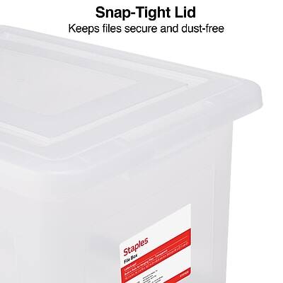 Snap-Tight Lid  
Keeps files secure and dust-free  

Staples  
File Box