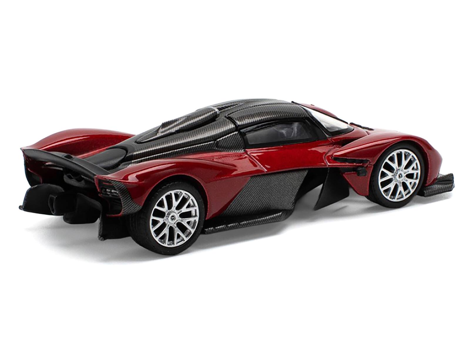 Back. Pop Race - Aston Martin Valkyrie Supernova Red Metallic with Carbon Top 1/64 Diecast Model Car by Pop Race - Red Metallic with Carbon.