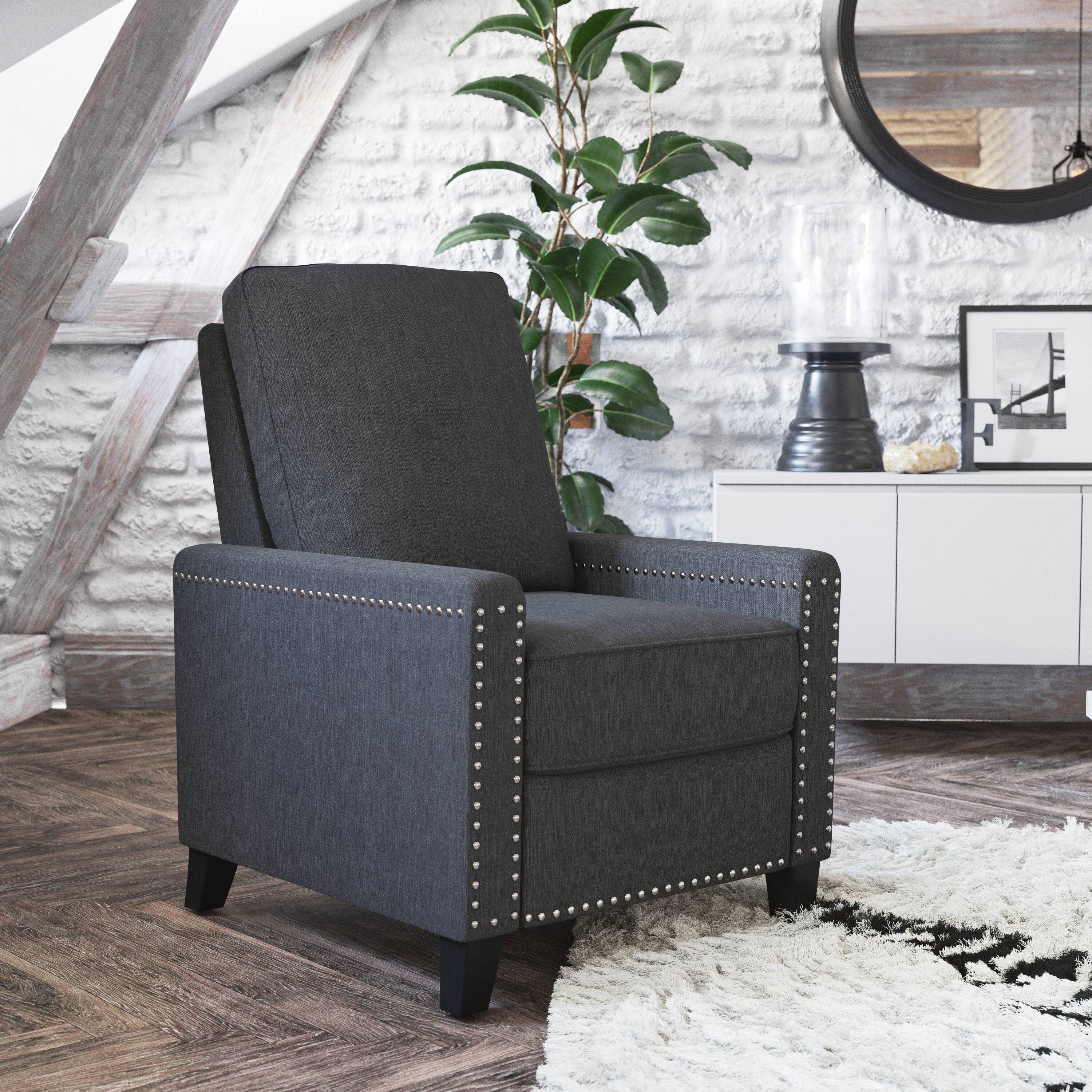 Alt View 1. Emma + Oliver - Eltz Fabric Upholstered Push Back Recliner with Nailhead Trim and Pop Out Footrest for Living Room, Den & Bedroom - Gray.