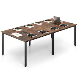 Costway - 1 PCS 95" x 48" Large Meeting Table Seats up to 10 People 2 Cable Grommets for Office - Brown