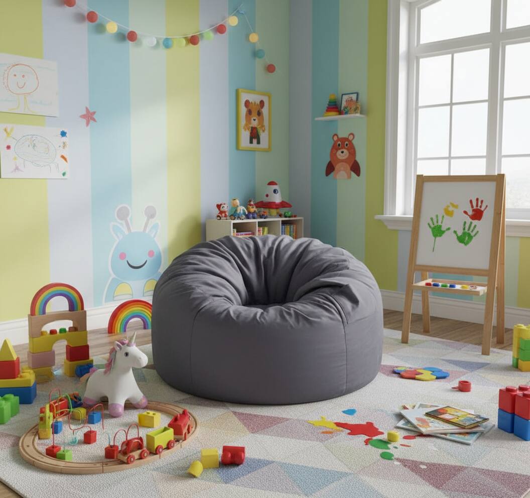 Back. AOITUN - 3ft Bean Bag Chair with Filler Included, Comfy Sofa Sack for Adults Teens, Soft Washable Cover for Dorm Bedroom, Grey - Gray.