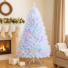 BreeBe - Sparkling Artificial Xmas Tree with Iridescent Tips and Sturdy Metal Stand - White