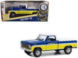 Greenlight - 1969 Ford F-100 Pickup Blue/Yellow White Top Bed Cover Goodyear Tires Running on Empty Series 6 1/24 - Blue And Yellow With White