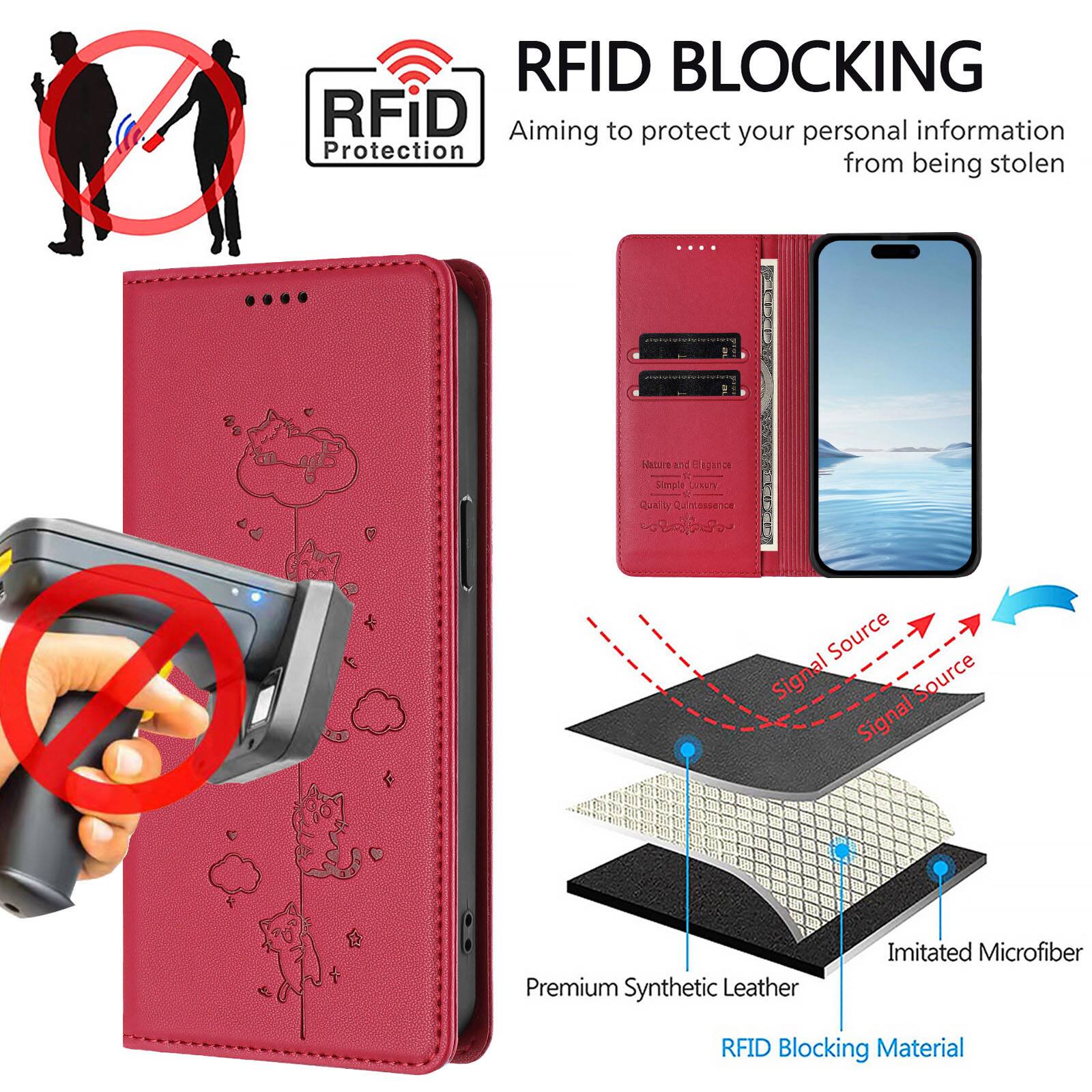 RFID BLOCKING  
Aiming to protect your personal information from being stolen  

RFID Protection  

Premium Synthetic Leather  
Imitated Microfiber  
RFID Blocking Material  

Nature and Elegance  
Simple Luxury  
Quality Quintessence
