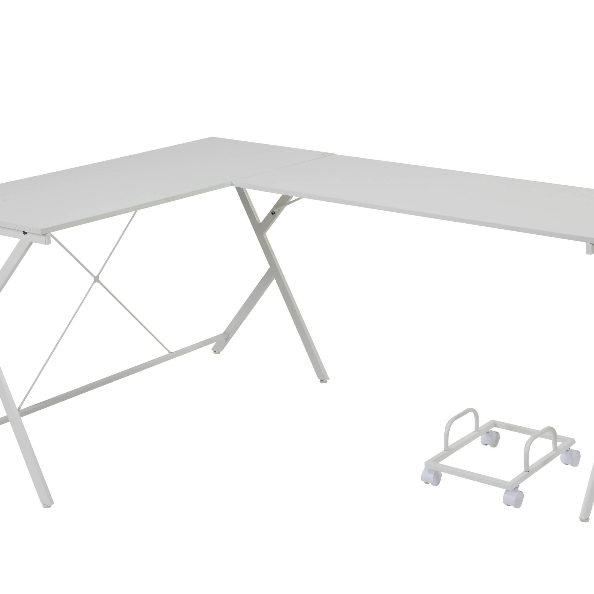 Alt View 2. GOODSILO - L-Shaped Computer Desk with Metal Frame and Mobile CPU Holder for Compact Workspaces - White.