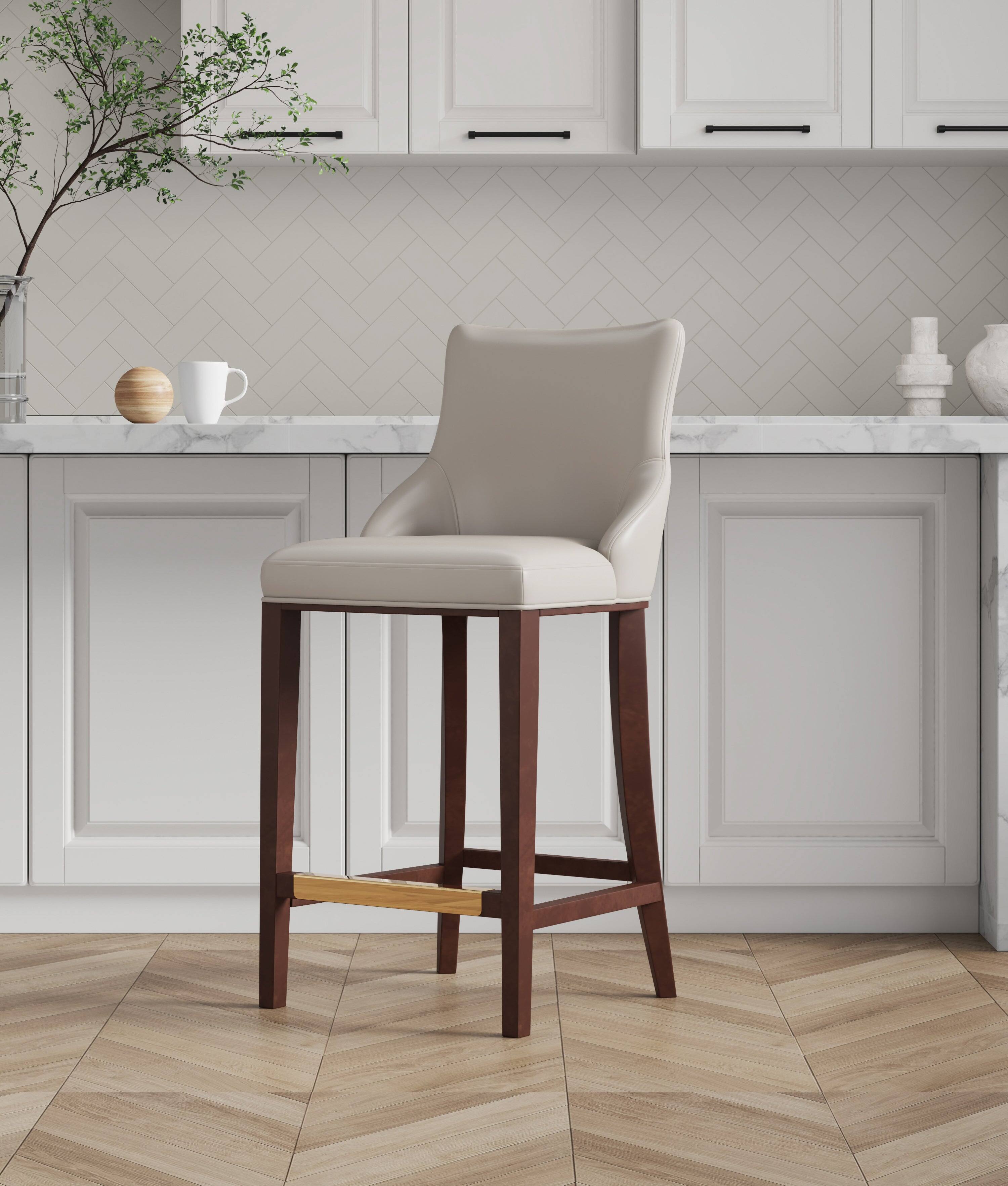 Angle. Manhattan Comfort - Shubert Modern Wood Upholstered Barstool - Light Gray.