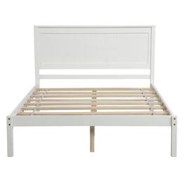 Whisen - Full Size Platform Bed Frame with Headboard, Wood Slat Support, No Box Spring Needed - White