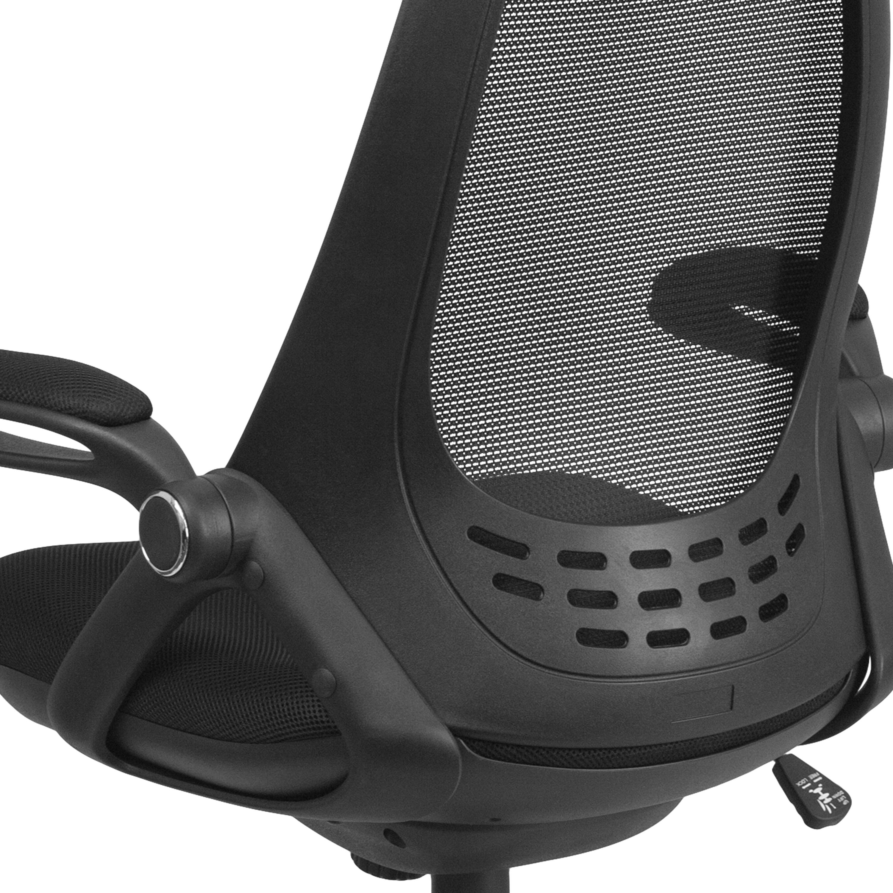 Alt View 9. Emma + Oliver - High Back Mesh Executive Swivel Office Chair with Flip-Up Arms - Black Mesh.