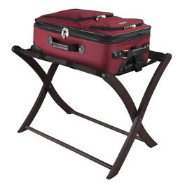 Hivvago - Solid Wood Folding Luggage Rack in Dark Brown Finish with Black Nylon Straps - Dark Brown