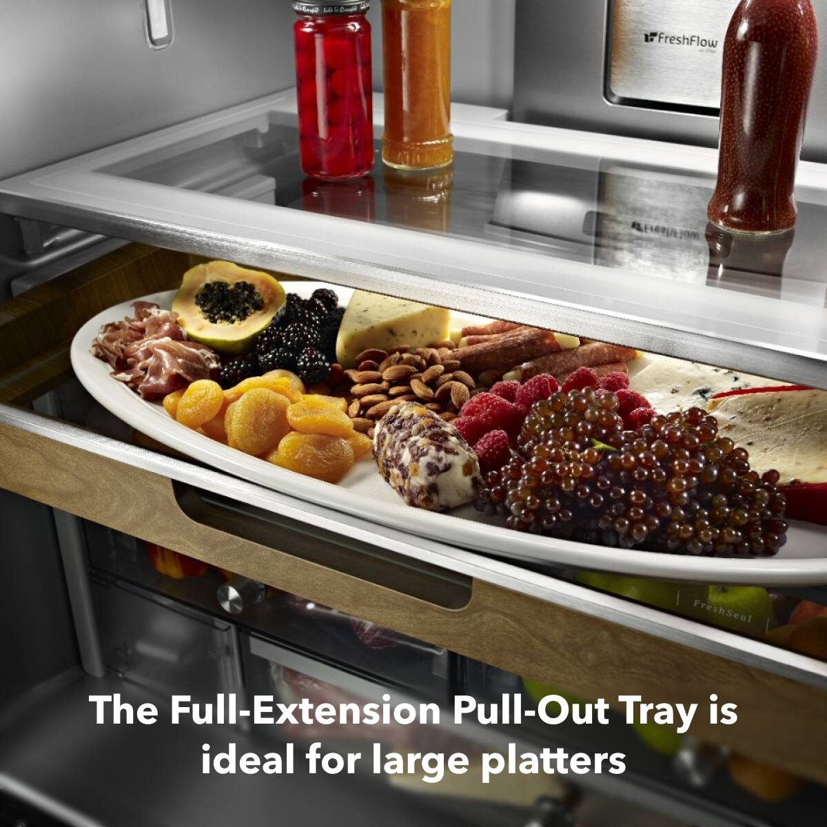 The Full-Extension Pull-Out Tray is ideal for large platters.