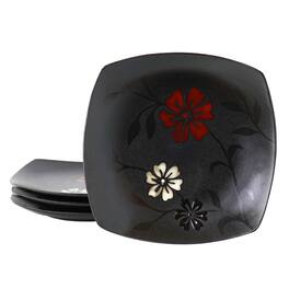 Gibson - Hometrends Evening Blossom 4 Piece 8 Inch Square Stoneware Salad Plate Set - Black