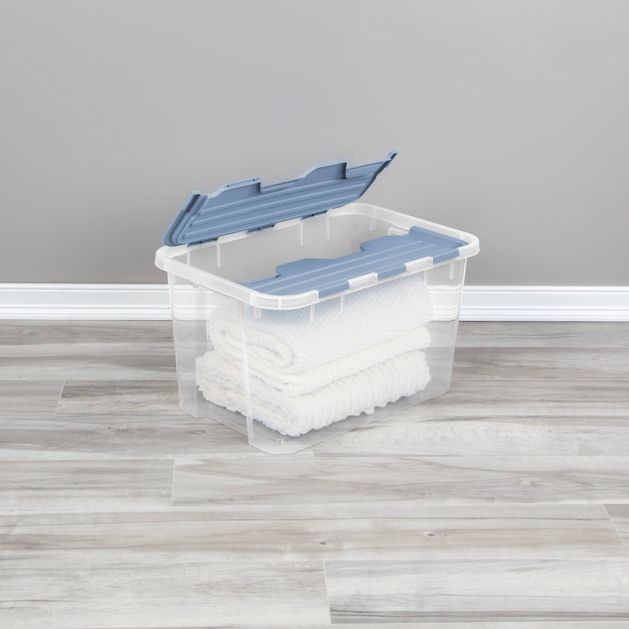 Alt View 2. Sterilite - Sterilite 60 Qt Hinged Lid Storage Box, Plastic Container, Washed Blue, 6 Pack.