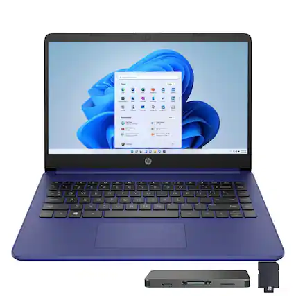 Front. HP - HP Stream 14" HD Business Laptop,Intel Celeron N4120,16GB RAM,64GB eMMC+160GB Dock Set,1 Year Office 365,Win 11,Blue - Blue.
