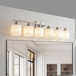 HOMLUX - 38.19 in. 6 Lights White LED Vanity Light Bar with Crystal Shade