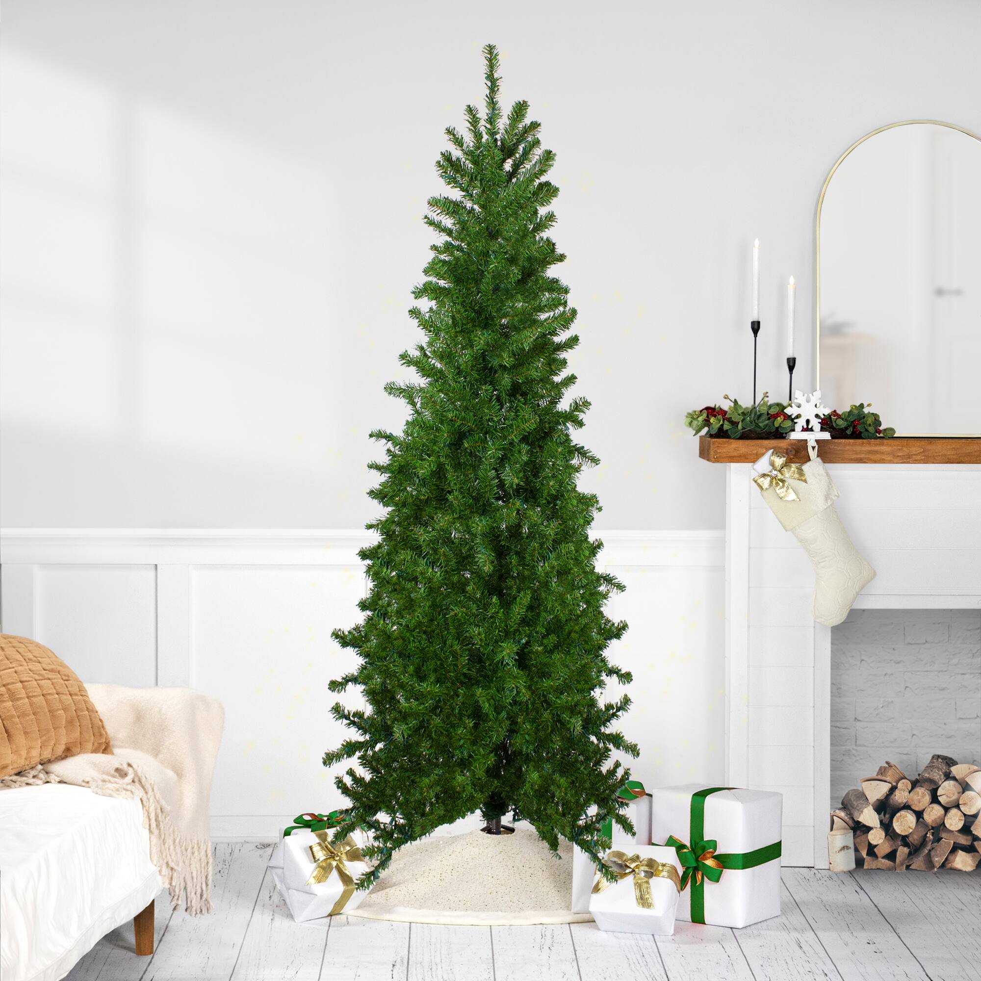 Front. Northlight - Canadian Pine Artificial Pencil Christmas Tree - 7.5' - Unlit - Green.