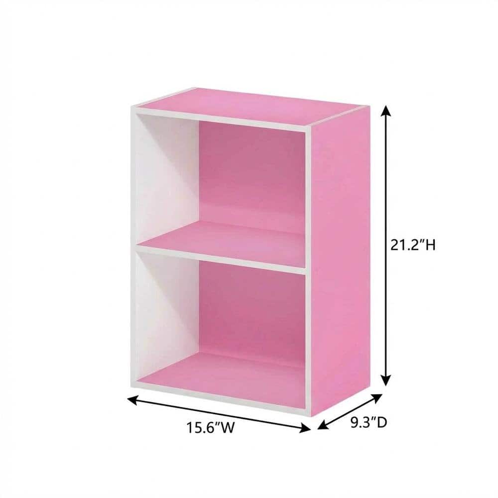 FurniFact - Pink 2-Tier Open Shelf Bookcase with Wooden Construction - Pink/White price history on PriceWatchPro