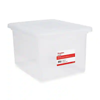 Front. Staples - File Box Plastic File Box Snap, Letter/Legal Size (140168/140139) - Clear.