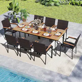 Costway - 9PCS Patio Dining Set with 79" Rectangular Dining Table & 8 Stackable Rattan Chairs - Mix Brown