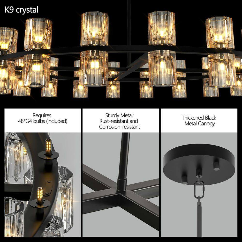 K9 crystal

- Requires 48*G4 bulbs (included)
- Sturdy Metal: Rust-resistant and Corrosion-resistant
- Thickened Black Metal Canopy