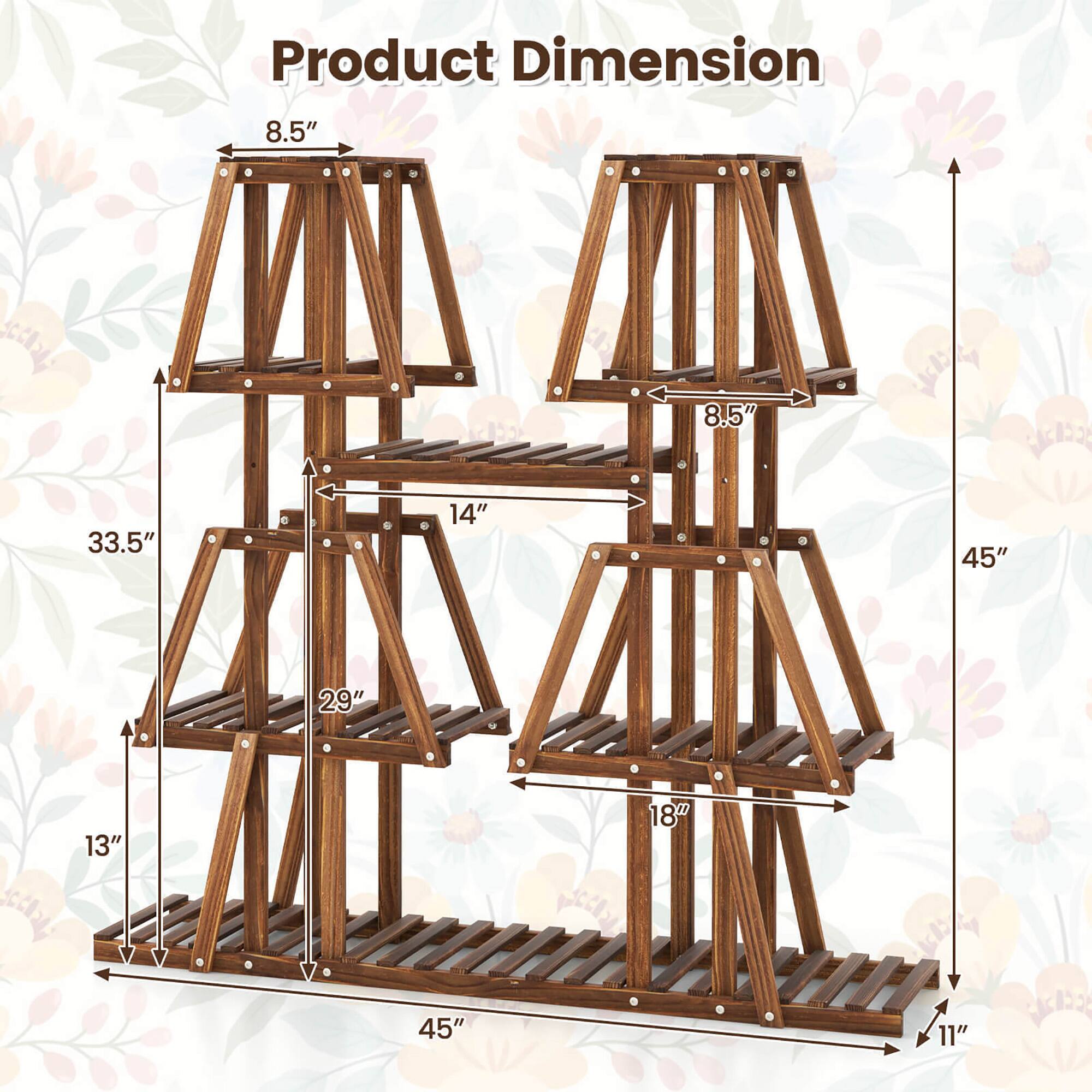 Product Dimension

- Width: 45"
- Depth: 11"
- Height: 45"
- Top Shelf: 8.5" (Width) x 14" (Depth)
- Second Shelf: 8.5" (Width) x 29" (Depth)
- Bottom Shelf: 8.5" (Width) x 33.5" (Depth)
- Overall Width: 45"
- Overall Depth: 13"