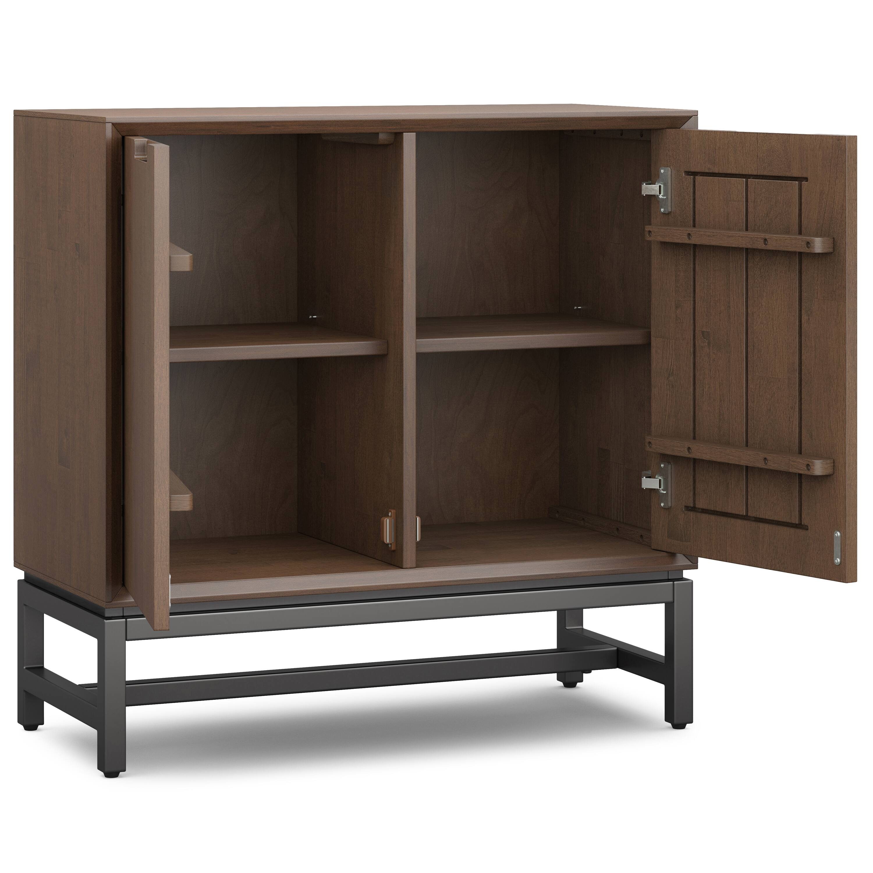 Back. Simpli Home - Banting SOLID HARDWOOD 32 inch Wide Modern Industrial Low Storage Cabinet in Walnut Brown - Walnut Brown.