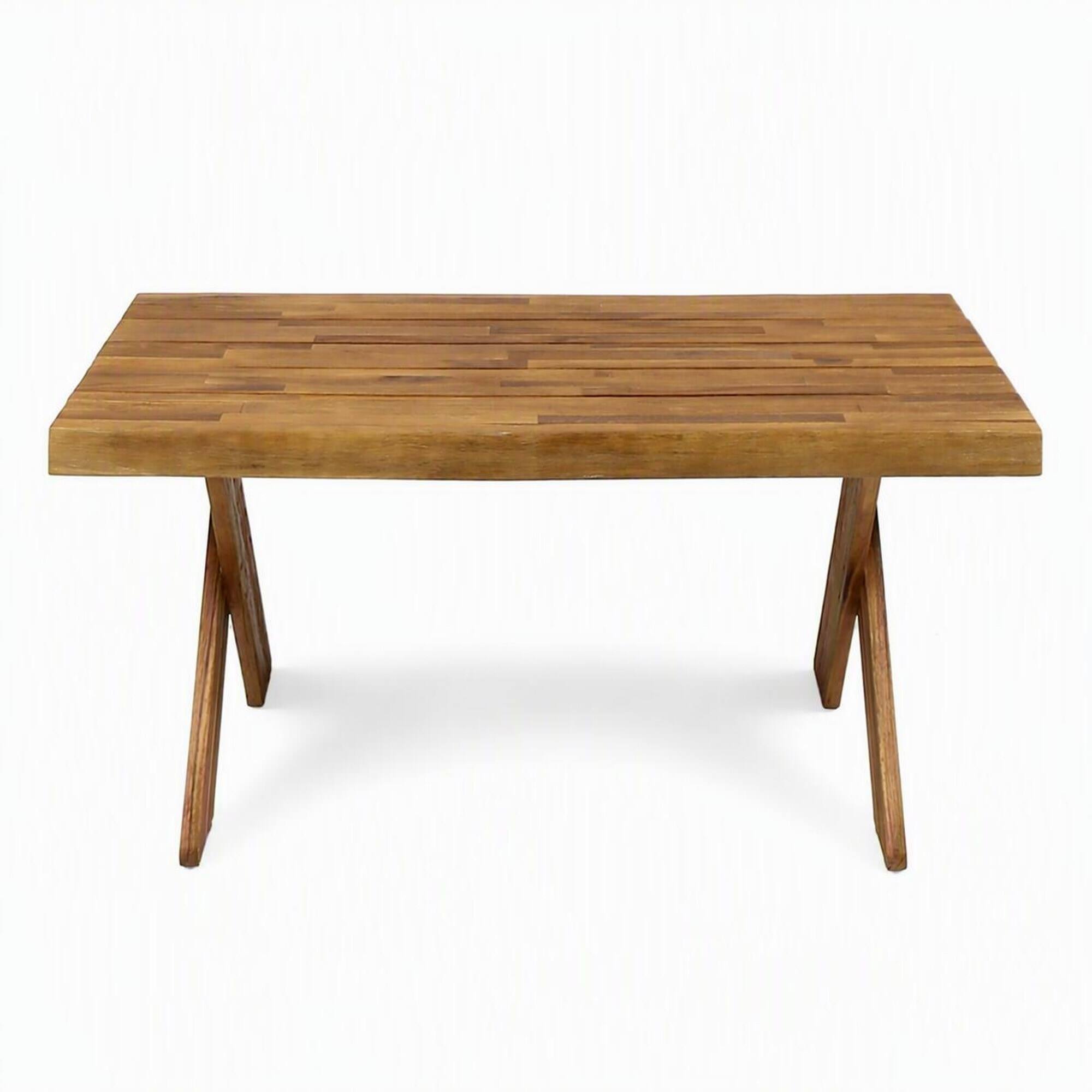 Front. RYHNUYNE - Outdoor Coffee Table, Rustic Live Edge Solid Wood with X-Shaped Legs, Natural Finish Patio Side Table for Garden - Teak.