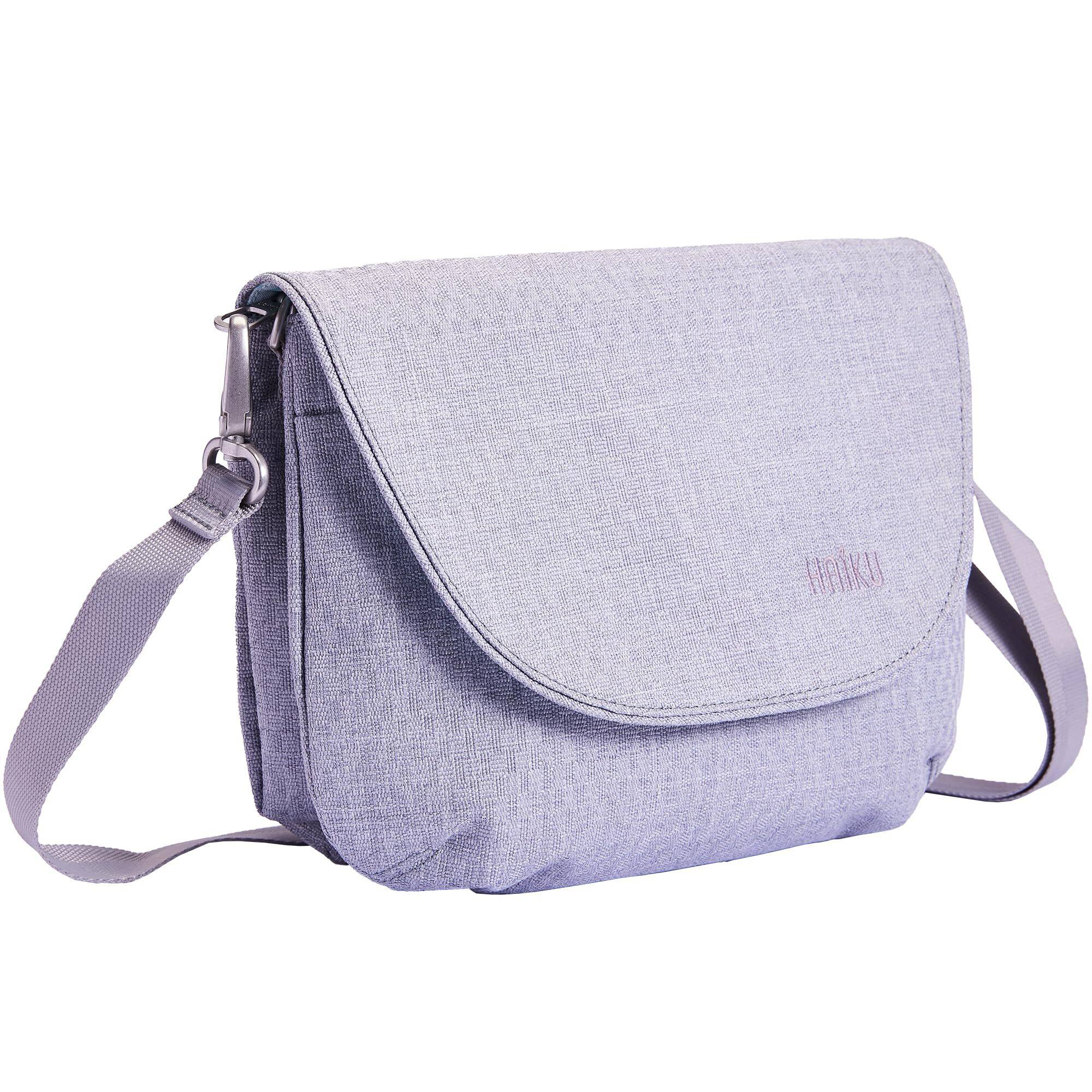 Angle. Haiku - Haiku Bliss RFID Blocking Crossbody Saddle Bag - Stone Gray.