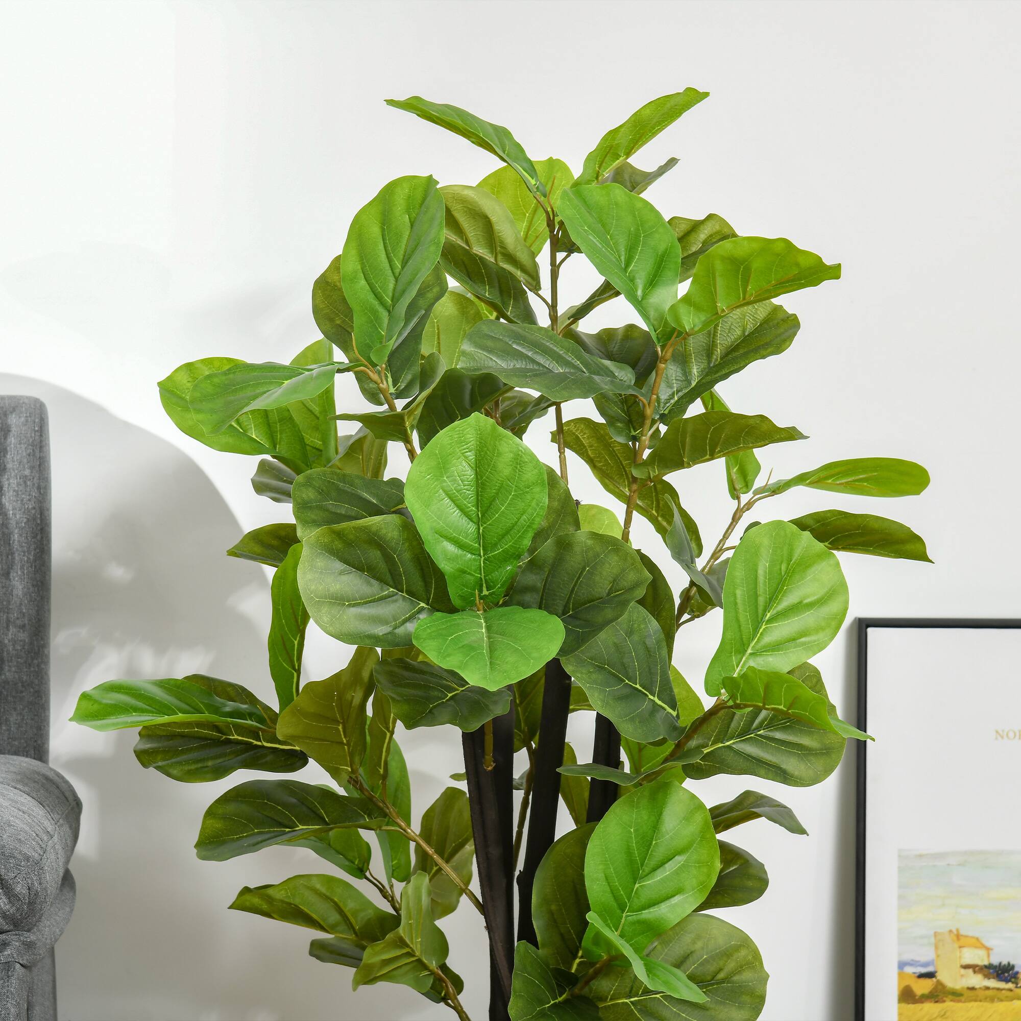 Alt View 8. Homcom - 4.5FT Artificial Fiddle Leaf Fig Tree, Faux Decorative Plant in Nursery Pot for Indoor or Outdoor Décor - Green.