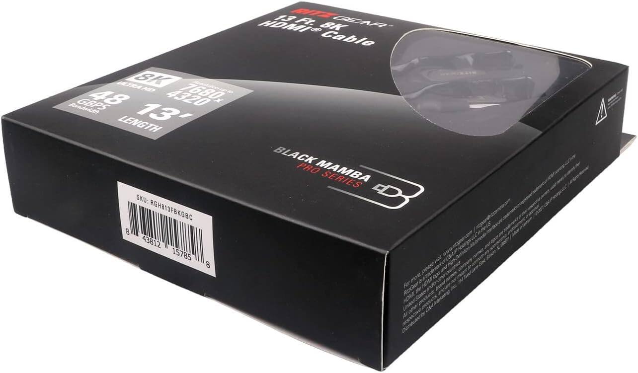13 FL. GEAR HDMI Cable 8K ULTRA HD 7680 8 BANDWIDTH GBPS 48 4320 x LENGTH 13 BLACK MAMBA PRO SERIES SKU: RGH813FBKGBC 8 43812 15785 HS CA 83 3 RaGear Formore For more info visit www.pixelgear.com/pro/blackmamba
